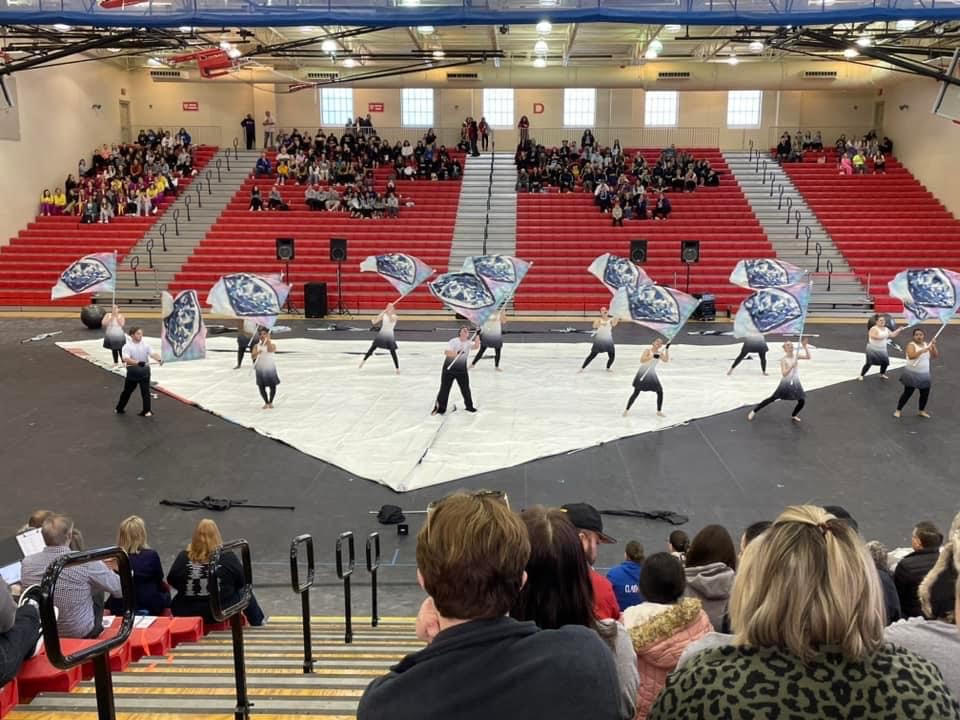 Flag feature of varsity winter guard show. 
