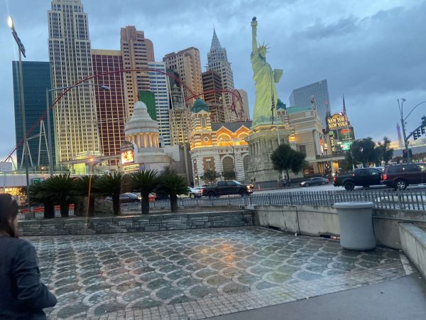 A picture of the front of the New York-New York Hotel & Casino.