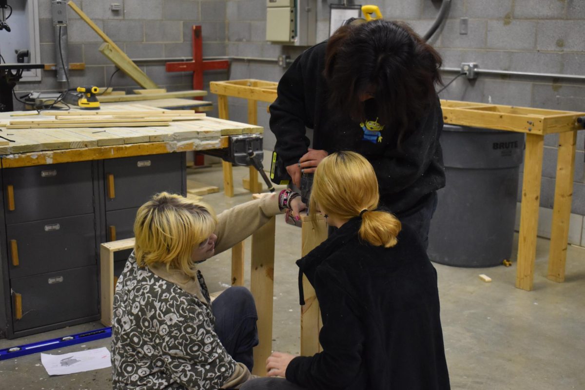 Kai Sullivan and her partners are building a treasure box for their assignment in construction class at the D26 Career Campus. Students had a choice to in what the could create for their project, some examples being a picnic table, shelves, and treasure boxes.